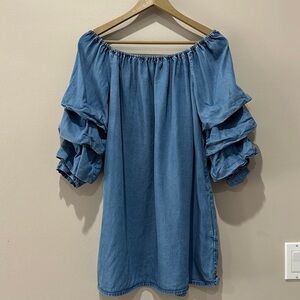 Zara Denim Dress with Layered Sleeves in size S